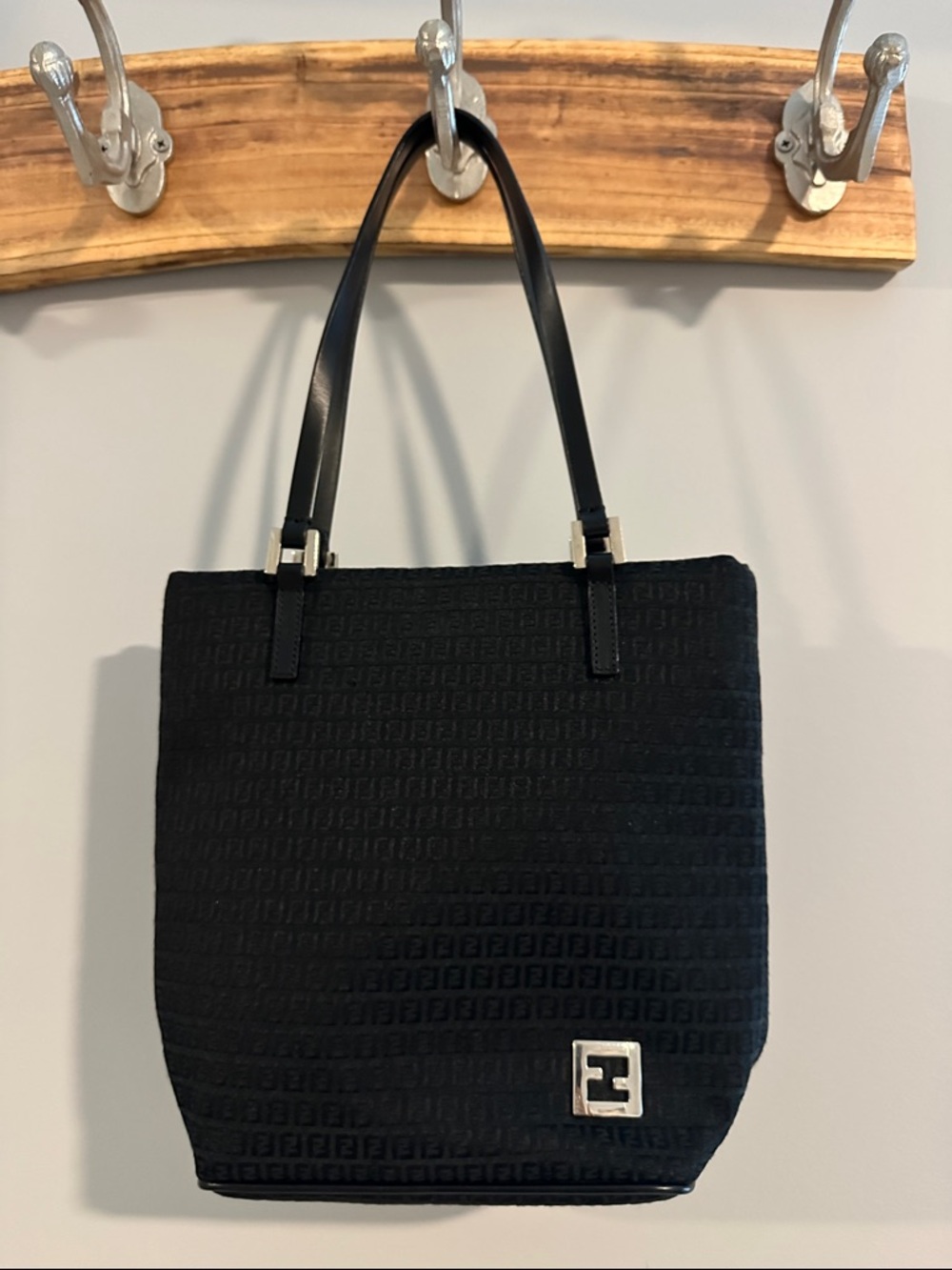 Fendi Black Monogram Tote with Silver Accent